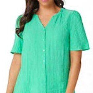 The Shirt by Rochelle Behrens, Aqua Blue, Textured Short Sleeve, Top NWOT S